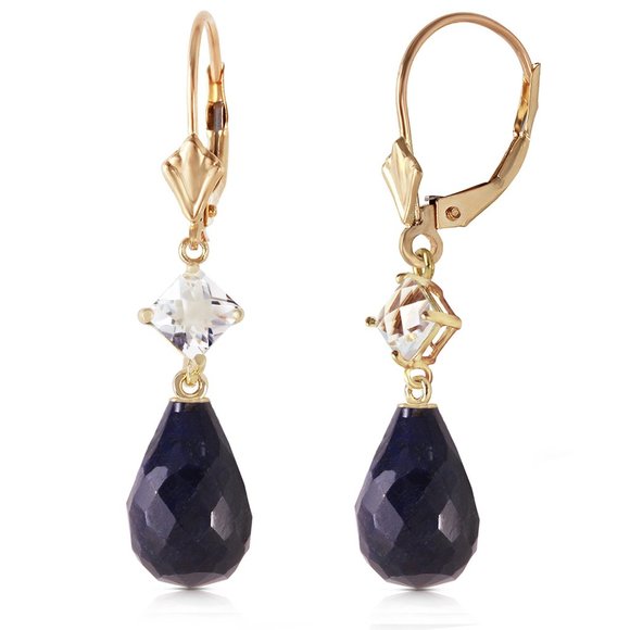 14K LEVER BACK EARRING WITH WHITE TOPAZ & SAPPHIRE - Picture 2 of 5